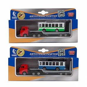 Перевозчик металлический Камаз, 1:72, с городским транспортом (Технопарк, SB-15-04-WBsim)